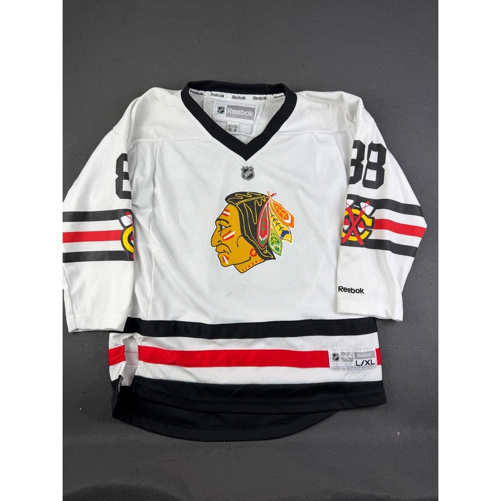 Reebok Youth White Striped NHL Chicago Blackhawks Patrick Kane #88 Jersey L/XL